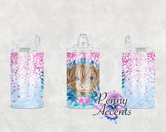 Pink & Blue Highland Cow 12 Oz Duo Sippy Tumbler