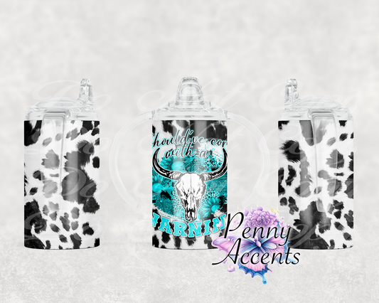 Cow Skull & Print "I should've came with a warning" 12 Oz Duo Sippy Tumbler